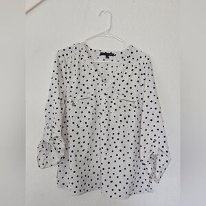 Adrienne Vittadini Black Polka Dot V-Neck Blouse